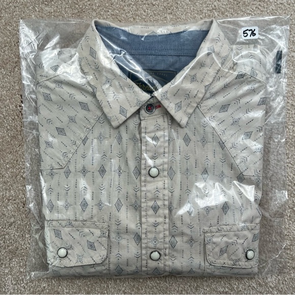 Threadgrit Shirt Adult Small Beige Button Up Pearl Snap Western Style Casual Men - Picture 14 of 14